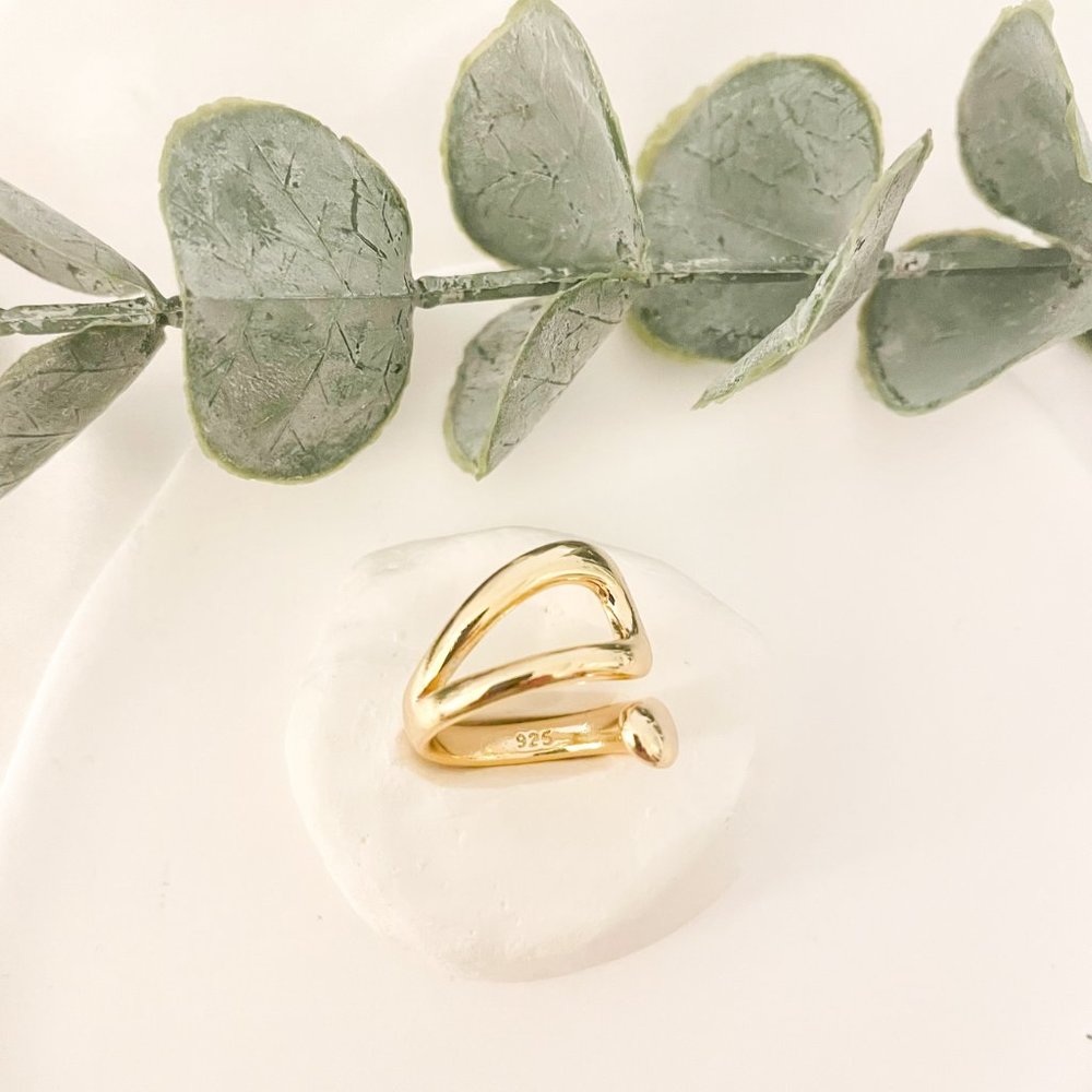 925 Sterling Silver Gold Chunky Bold Statement Ring Large Wrap Ring - Picture 6 of 6